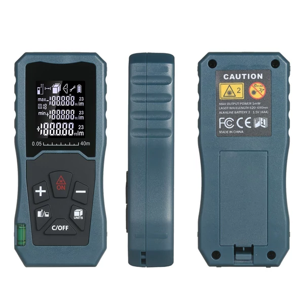 Lézeres távolságmérő, kézi 1,6 hüvelykes LCD, buborékszint (40m)