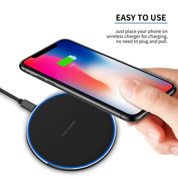 10 W-os vezeték nélküli töltő iOS/Android telefonokhoz, gyorstöltő pad, multivédelem - Fehér