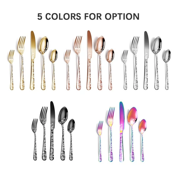 40 db-os rozsdamentes acél ezüst edénykészlet, tükörfényesre polírozott evőeszköz evőeszközkészlet - Arany