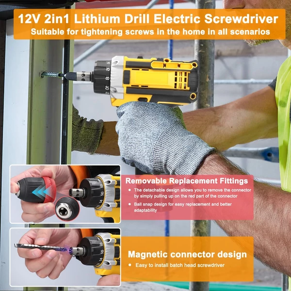 12 V 2 az 1-ben lítium fúró elektromos csavarhúzó, többfunkciós elektromos szerszám (2 db akkumulátorral)