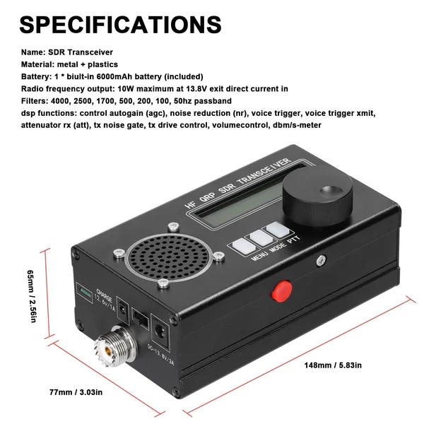 uSDR uSDX 8 sáv, SDR All Mode, nagyfrekvenciás SSB QRP adó-vevő tápellátással és SWR jelzővel