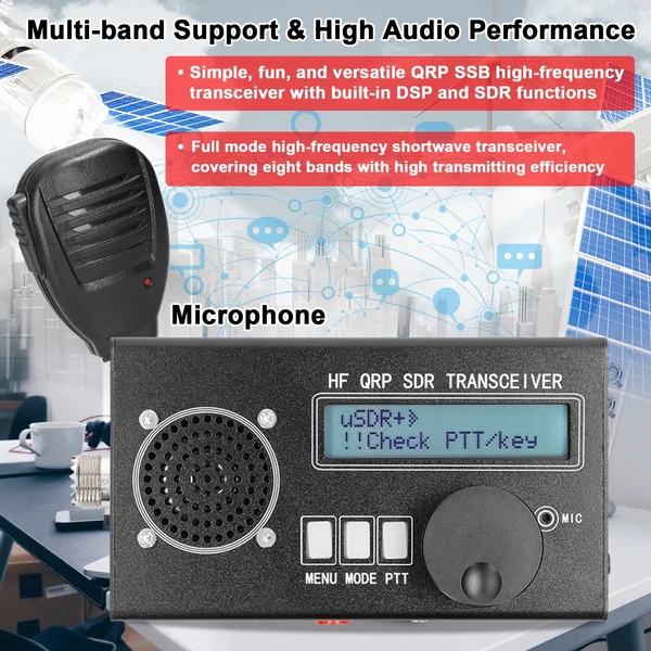 uSDR uSDX 8 sáv, SDR All Mode, nagyfrekvenciás SSB QRP adó-vevő tápellátással és SWR jelzővel