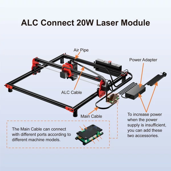 Algolaser 20W lézermodul ALM-20VDU, ultra vékony 0,15x0,12 mm-es lézerponttal, 500+ színes fémgravírozás, kompatibilis több lézervágóval