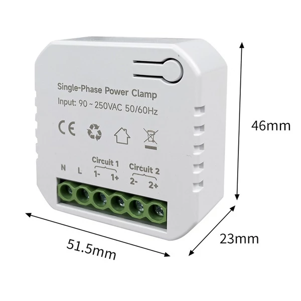 Tuya Wifi egyfázisú energiamérő (80A) CT bilinccsel, mobiltelefon alkalmazás - 2db CT