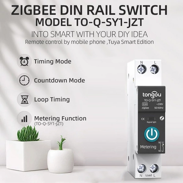 Tuya Zigbee intelligens áramköri megszakító, vezeték nélküli távirányító vezérlősínes kapcsoló - 25A