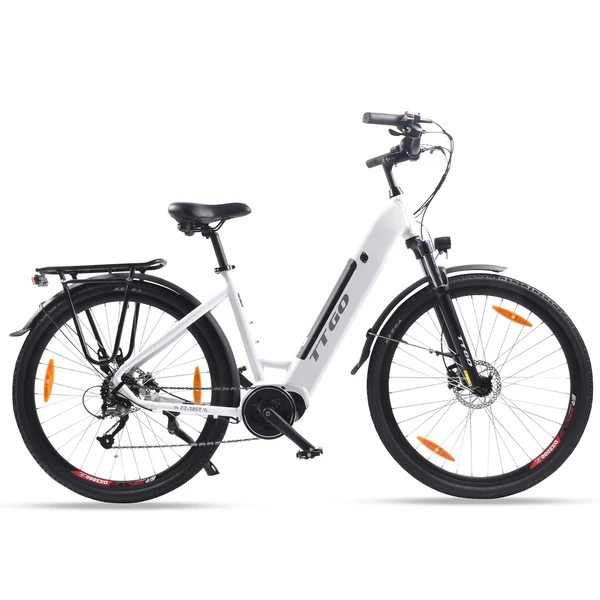 TTGO LK-ZZ-28ST városi elektromos kerékpár, 700C*45C gumik, női E kerékpár, 250W motor, 36V 20Ah akkumulátor - Fehér