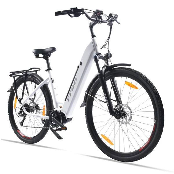 TTGO LK-ZZ-28ST városi elektromos kerékpár, 700C*45C gumik, női E kerékpár, 250W motor, 36V 20Ah akkumulátor - Fehér