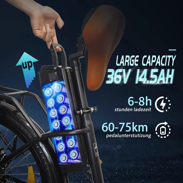 TTGO YY-26ST elektromos kerékpár, 26*1,95 hüvelykes gumik, E kerékpár férfi/női, 250 W-os motor - Fekete