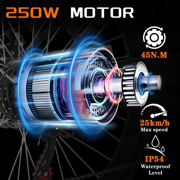 TTGO YY-26ST elektromos kerékpár, 26*1,95 hüvelykes gumik, E kerékpár férfi/női, 250 W-os motor - Fekete