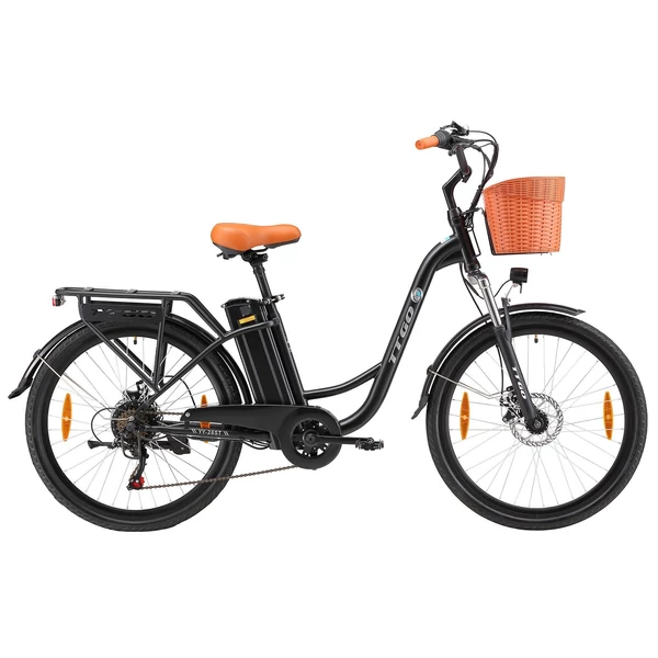 TTGO YY-26ST elektromos kerékpár, 26*1,95 hüvelykes gumik, E kerékpár férfi/női, 250 W-os motor - Fekete