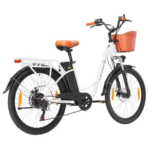 TTGO YY-26ST elektromos kerékpár, 26*1,95 hüvelykes gumik, E kerékpár férfi/női, 250 W-os motor - Fehér