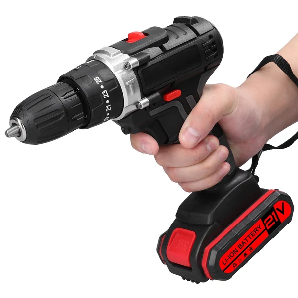 Háztartási 3 az 1-ben többfunkciós elektromos fúró, kézi lítium csavarhúzó, 21 V-os ütvefúró - 2 akkumulátor