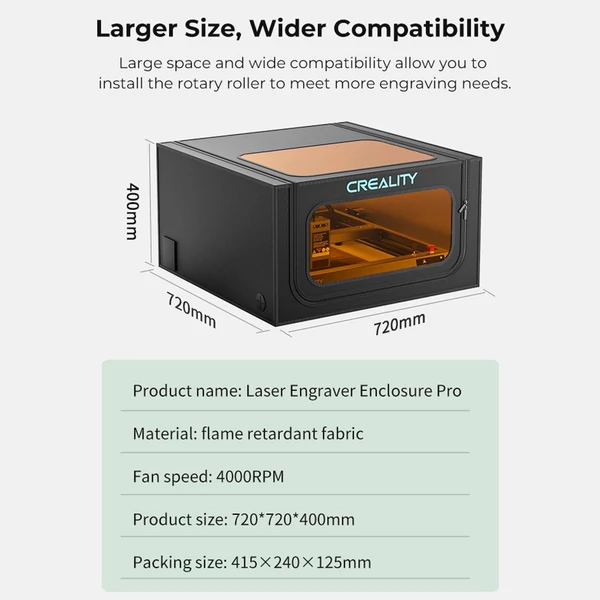 Creality Pro összecsukható védődoboz lézergravírozóhoz, tűz- és vízálló / porálló kipufogóventilátorral és csővel 720x720x400mm