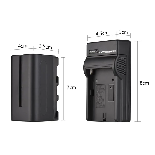 NP-F750/ NP-F770 fényképezőgép akkumulátor és töltő készlet, 1 db 7,2 V 5200 mAh nagyméretű újratölthető akkumulátor USB-kábellel