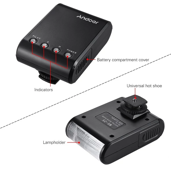 Andoer WS-25 professzionális hordozható mini digitális slave vaku Speedlite