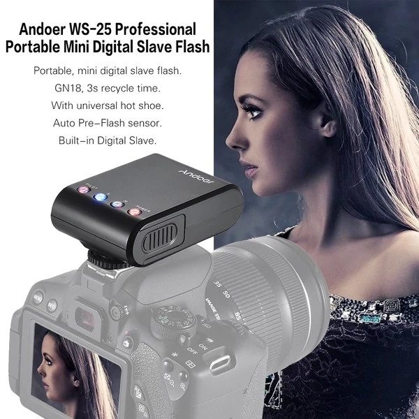 Andoer WS-25 professzionális hordozható mini digitális slave vaku Speedlite