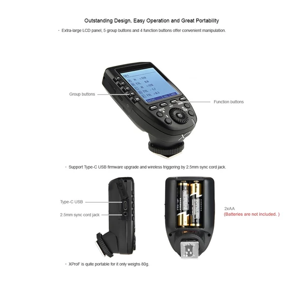 Godox AD600Pro 600Ws TTL GN87 1/8000s HSS kültéri vaku villanófény + 28,8V/2600mAh újratölthető lítium akkumulátor + Xpro-F vaku kioldó