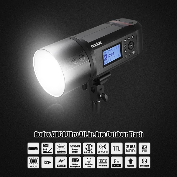 Godox AD600Pro 600Ws TTL GN87 1/8000s HSS kültéri vaku villanófény + 28,8V/2600mAh újratölthető lítium akkumulátor + Xpro-F vaku kioldó