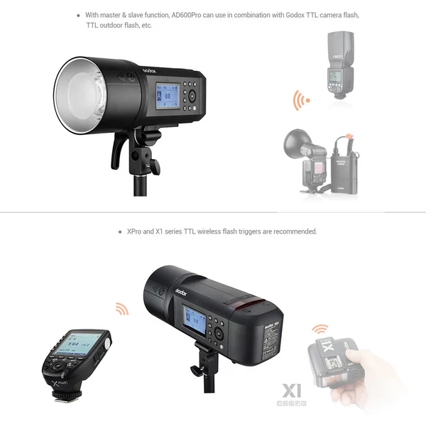 Godox AD600Pro 600Ws TTL GN87 1/8000s HSS kültéri vaku villanófény + 28,8V/2600mAh újratölthető lítium akkumulátor + Xpro-F vaku kioldó