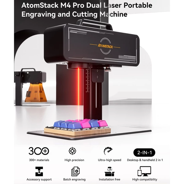 ATOMSTACK M4 Pro Fibre kettős lézeres jelölőgép, kézi CNC fémgravírozó