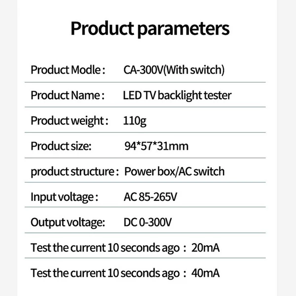 CA-300V hordozható LED lámpa gyöngysor, TV háttérvilágítás teszter
