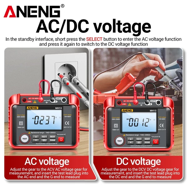 ANENG MH13 250V-2500V digitális szigetelési ellenállás-mérő, 1MΩ-200GΩ Megohm tesztmérő