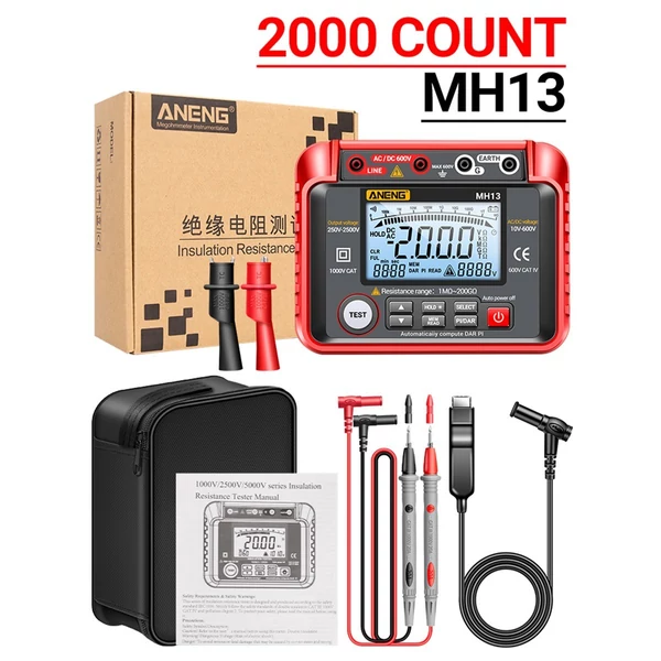 ANENG MH13 250V-2500V digitális szigetelési ellenállás-mérő, 1MΩ-200GΩ Megohm tesztmérő