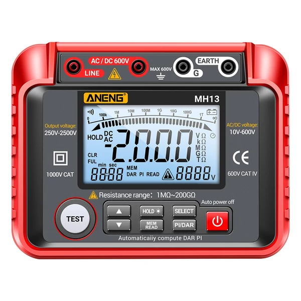 ANENG MH13 250V-2500V digitális szigetelési ellenállás-mérő, 1MΩ-200GΩ Megohm tesztmérő