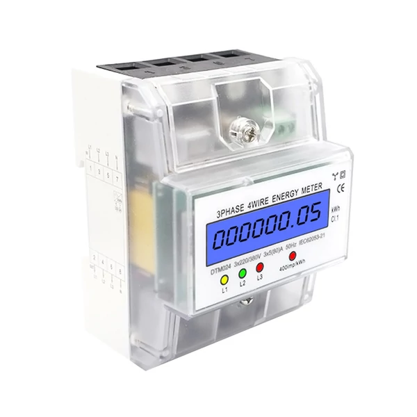3 fázisú, 4 vezetékes energiamérő, 220/380V 5-80A energiafogyasztás kWh mérő - Átlátszó