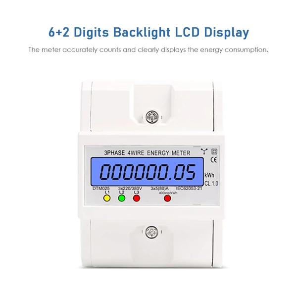 3 fázisú, 4 vezetékes energiamérő, 220/380V 5-80A energiafogyasztás kWh mérő - Fehér