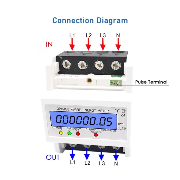 3 fázisú, 4 vezetékes energiamérő, 220/380V 5-80A energiafogyasztás kWh mérő - Fehér