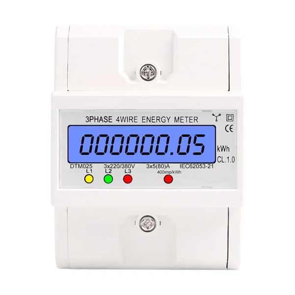 3 fázisú, 4 vezetékes energiamérő, 220/380V 5-80A energiafogyasztás kWh mérő - Fehér