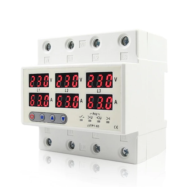Önvisszaállító védő LCD kijelzővel, túlfeszültség / alulfeszültség / áramkorlátozó megszakító - 100A 380V