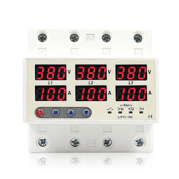 Önvisszaállító védő LCD kijelzővel, túlfeszültség / alulfeszültség / áramkorlátozó megszakító - 100A 380V