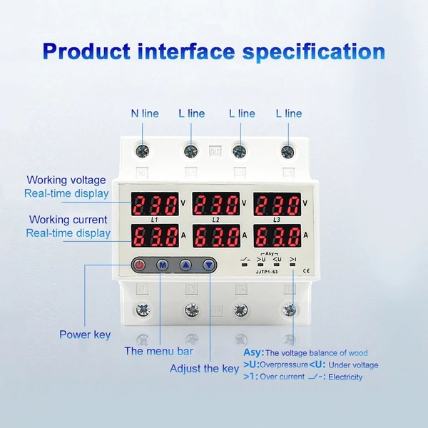 Önvisszaállító védő LCD kijelzővel, túlfeszültség / alulfeszültség / áramkorlátozó megszakító - 100A 220V