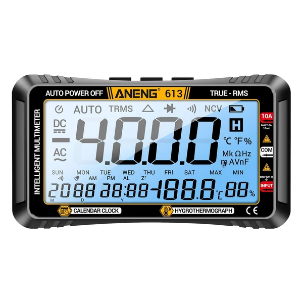 ANENG 613 3 az 1-ben intelligens multiméter, állandó naptári hőmérséklet / nedvességmérő, 4000 számláló - Fekete