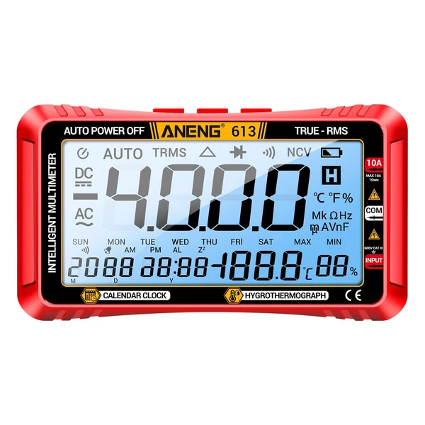 ANENG 613 3 az 1-ben intelligens multiméter, állandó naptári hőmérséklet / nedvességmérő, 4000 számláló - Piros