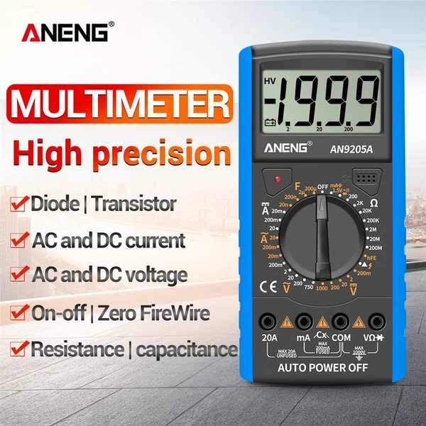 ANENG DT9205A+ digitális multiméter, 3 1/2 LCD kijelző, 1999 számláló, kézi hatótávolságú univerzális mérő - Kék