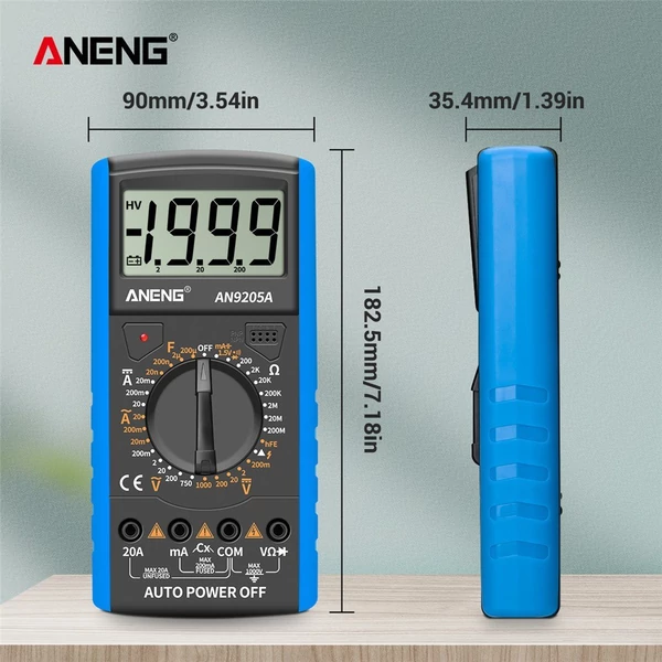 ANENG DT9205A+ digitális multiméter, 3 1/2 LCD kijelző, 1999 számláló, kézi hatótávolságú univerzális mérő - Kék