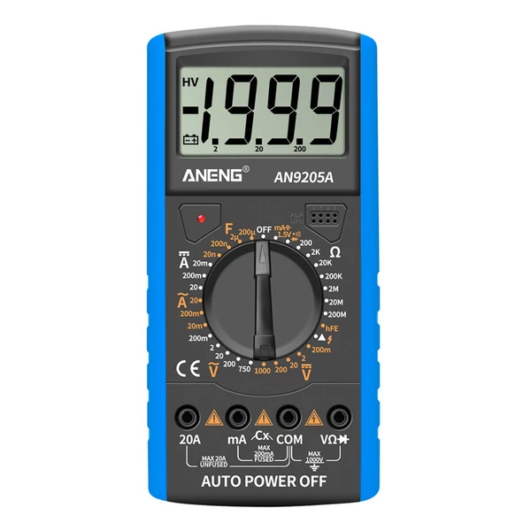 ANENG DT9205A+ digitális multiméter, 3 1/2 LCD kijelző, 1999 számláló, kézi hatótávolságú univerzális mérő - Kék