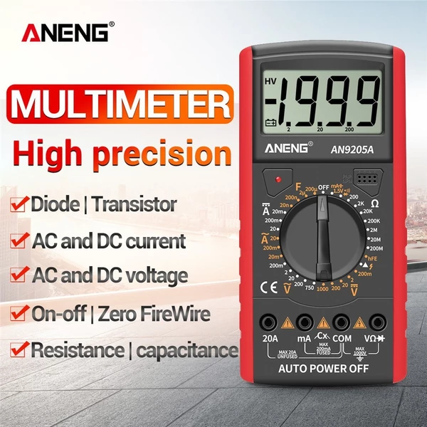 ANENG DT9205A+ digitális multiméter, 3 1/2 LCD kijelző, 1999 számláló, kézi hatótávolságú univerzális mérő - Piros