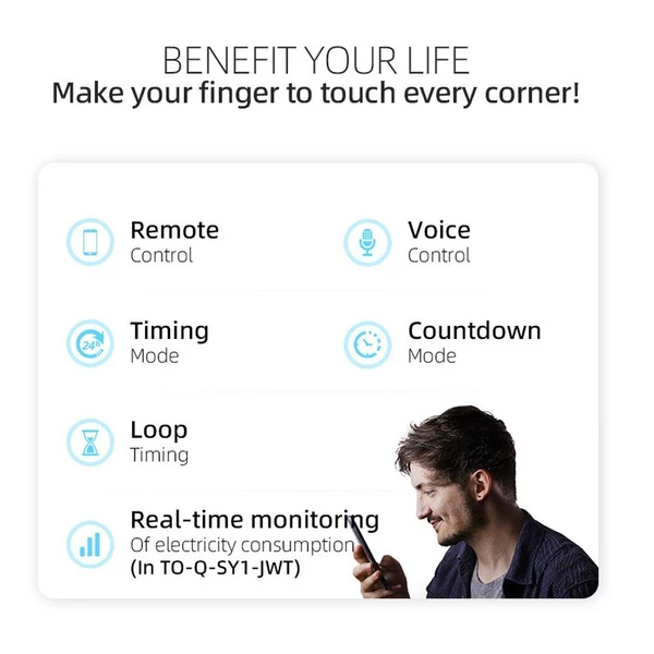Tuya Wifi intelligens megszakító kompatibilis az Alexa / Google Home hangvezérléssel - Fekete, 16A