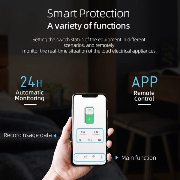 Tuya Wifi intelligens megszakító kompatibilis az Alexa / Google Home hangvezérléssel - Fekete, 25A