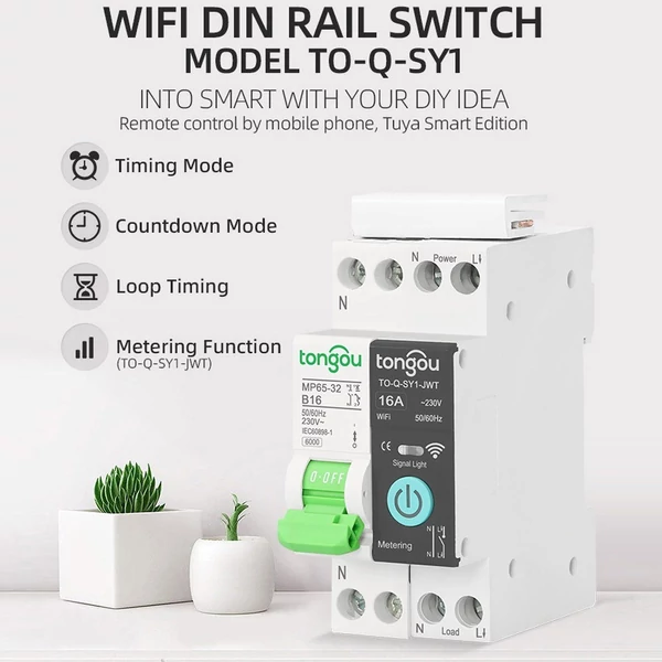 Tuya Wifi intelligens megszakító kompatibilis az Alexa / Google Home hangvezérléssel - Fekete, 25A