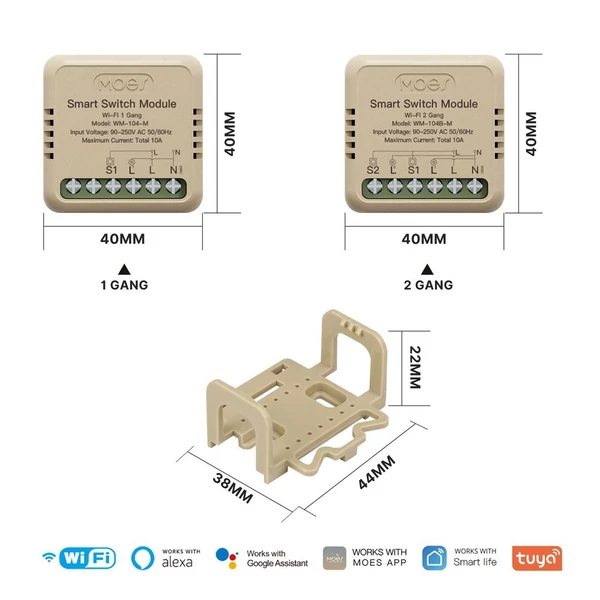 Tuya WiFi intelligens kapcsoló dimmer, DIY modul fénykapcsoló, mobiltelefon, APP távirányító - WM-104-M (1 fázisú billenőkapcsoló)