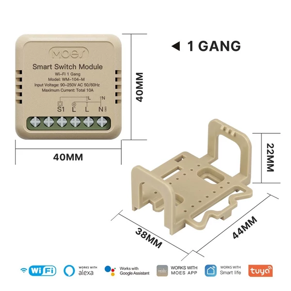 Tuya WiFi intelligens kapcsoló dimmer, DIY modul fénykapcsoló, mobiltelefon, APP távirányító - WM-104-M (1 fázisú billenőkapcsoló)