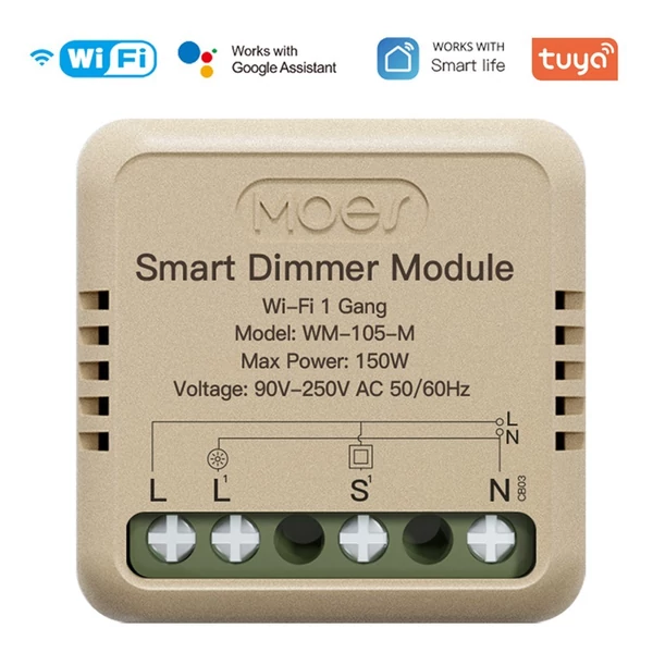 Tuya WiFi intelligens kapcsoló dimmer, DIY modul fénykapcsoló, mobiltelefon, APP távirányító - WM-105-M (önvisszaállító kapcsoló, 1 fázis)