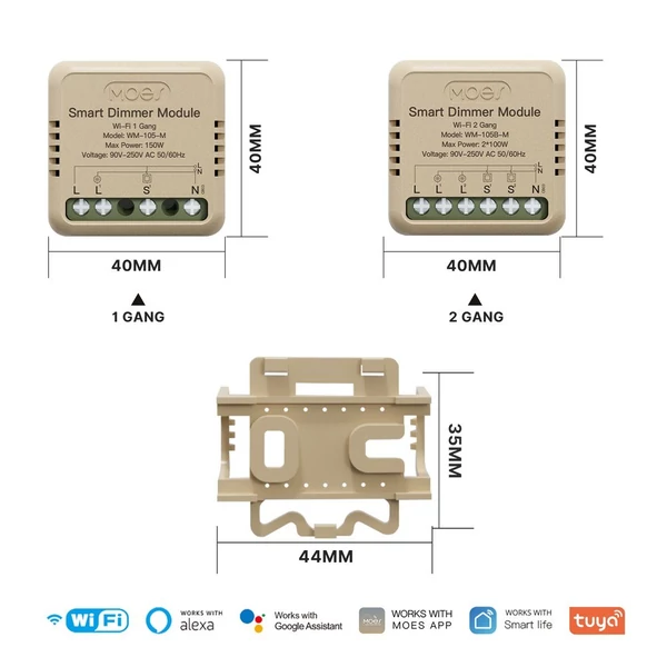 Tuya WiFi intelligens kapcsoló dimmer, DIY modul fénykapcsoló, mobiltelefon, APP távirányító - WM-105B-M (önvisszaállító kapcsoló, 2 fázis)