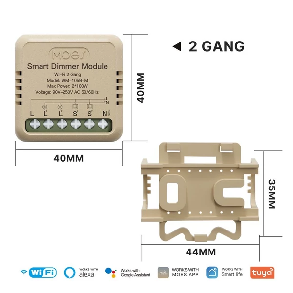 Tuya WiFi intelligens kapcsoló dimmer, DIY modul fénykapcsoló, mobiltelefon, APP távirányító - WM-105B-M (önvisszaállító kapcsoló, 2 fázis)