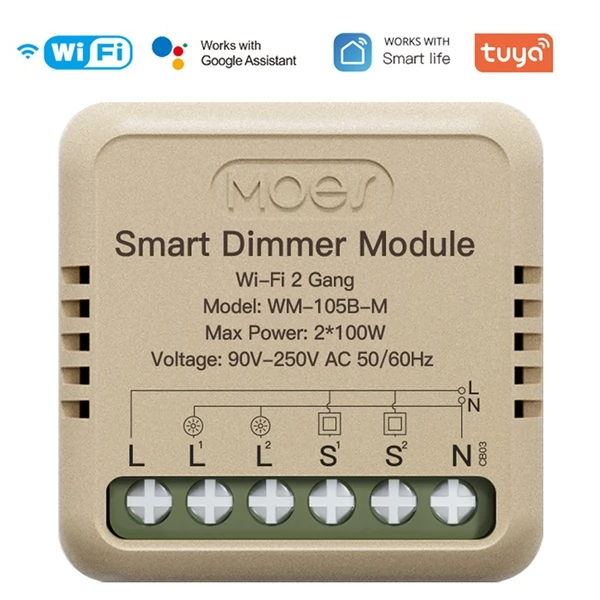 Tuya WiFi intelligens kapcsoló dimmer, DIY modul fénykapcsoló, mobiltelefon, APP távirányító - WM-105B-M (önvisszaállító kapcsoló, 2 fázis)